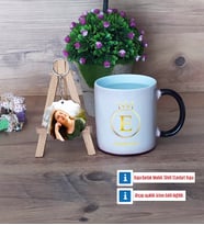 Baş Harf ve İsim Soyisim Kupa Bardak Beyaz ve Fotoğraflı Ahşap Anahtarlık Hediye (Model 9)