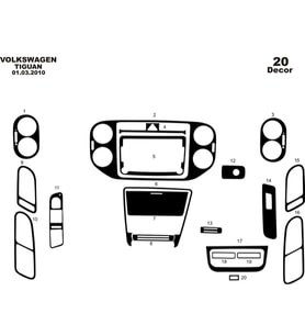 Meriç® Volkswagen Tiguan Ön Torpido Kaplama Maun 20 Parça 2011-2015 (Piano Black)
