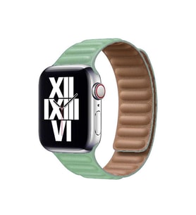 Uyumlu Model Apple Watch 7 8 45mm Kordon Baklalı Deri Kordon (Açık Yeşil)