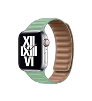 Uyumlu Model Apple Watch 7 8 45mm Kordon Baklalı Deri Kordon (Açık Yeşil)