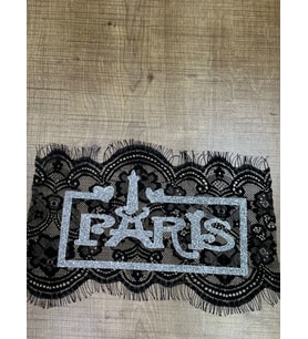 27X14 CM TÜL GÜPÜR PARLAK PAARİS YAZILI ARMA APLİKE İKİŞ AKSESUARI (Siyah)