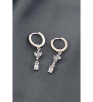 Papatya Silver 925 Ayar Gümüş Zirkon Taşlı Sallantılı Tasarım Halka Küpe (Rodyum)