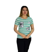 Kadın Çizğili Baskılı Tişört BGL1497 (Yeşil)