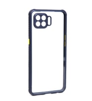 Oppo Reno 4 Lite Kılıf Kenar Renkli Sararmaz Şeffaf Kapak (Lacivert)