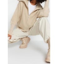 Kadın Modern Tarz Oversize Devrik Yaka Regular Triko Hırka (Taş)