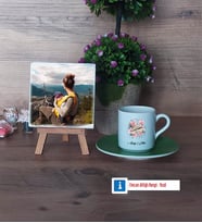 Anneye Hediye Fotoğraflı Dekoratif Taş, Ahşap Altlıklı Türk Kahvesi Fincanı Hediye (Model 9)