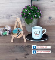 Tarih Öğretmeni Türk Kahvesi Fincanı Ahşap Altlıklı ve Fotoğraflı Ahşap Anahtarlık Hediye (Model 7)