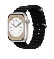 Apple Watch 42mm 44mm 45mm Seri 1 2 3 4 5 6 7 8 Se Uyumlu Seaflex Ocean Silikon Kordon (Siyah)