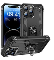 Apple iPhone 15 Pro Max Uyumlu Kılıf Standlı Manyetik Yüzüklü Military Magnetic Ring Polycarbonate and TPU Case (Siyah)