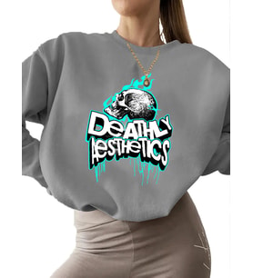 3 iplik şardonlu bisiklet yaka unisex Ölümcül estetik Baskılı kalın Bej Sweatshirt kadın Sweatshirt (Gri)