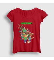 Presmono Kadın Beyaz All Minecraft T-Shirt 28873tt (Kırmızı)