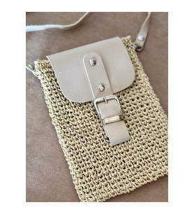 Hasır Mini Bag, Cep Telefonu Çantası (Bej)