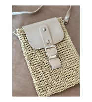 Hasır Mini Bag, Cep Telefonu Çantası (Bej)