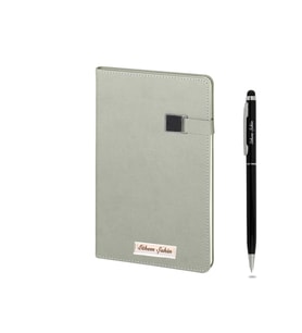 İsme Kişiye Özel Termo Deri Mıknatıslı Kemerli Defter Kalem Seti (Gri)