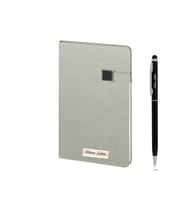İsme Kişiye Özel Termo Deri Mıknatıslı Kemerli Defter Kalem Seti (Gri)