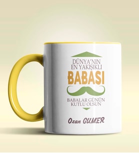 Kişiye Özel Dünya'nın En Yakışıklı Babası Tasarımlı Siyah Kupa (Sarı)