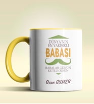Kişiye Özel Dünya'nın En Yakışıklı Babası Tasarımlı Siyah Kupa (Sarı)
