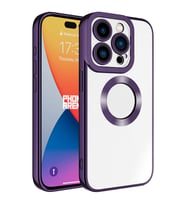Apple iPhone 15 Pro Max Kılıf Logo Yeri Açık Kamera Lens Korumalı Renkli Kenarlı Şeffaf Silikon (Mor)