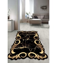 Dijital Baskılı Kaymaz Taban Yıkanabilir Lazer Kesim Salon Halısı Yolluk NLZR-ht-1027 (Gold)
