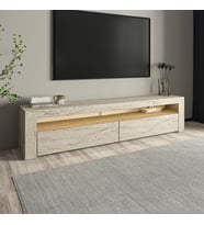 Batı Led Işıklı, 2 Kapaklı Tv Ünitesi, Tv Sehpası (Bej)