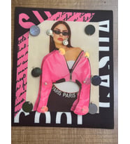 24X24 CM 3 BOYUTLU KABARTMA PAYETLİ TAŞLI OTANTİK FİL ARMA YAMA DİKİŞ AKSESUARI (Pembe)