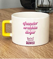 Kişiye Özel Yay Oğlak Burcu Hediye Lüks Fincan Doğum Günü Hediyesi (Sarı)