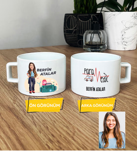 Kişiye Özel Karikatürlü Paramedik Hediye Lüks Fincan Kadın Paramediğe Tıp Bayramı Hediyesi (Beyaz)