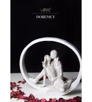 Doremcy Beyaz Çemberli Kız Çift Hediyelik Biblo Dekoratif Obje (Beyaz)