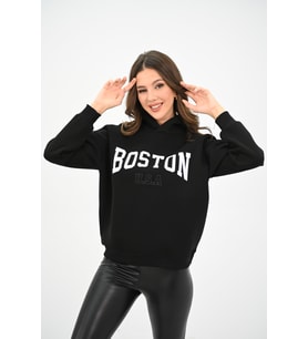 Kadın Kapüşonlu Baskılı Sweatshirt 1627-25 (Siyah)