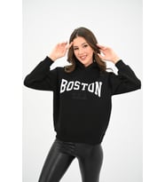 Kadın Kapüşonlu Baskılı Sweatshirt 1627-25 (Siyah)
