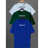 Brooklyn Baskılı Unisex Oversize 3'lü T-shirt Paketi (Mavi)
