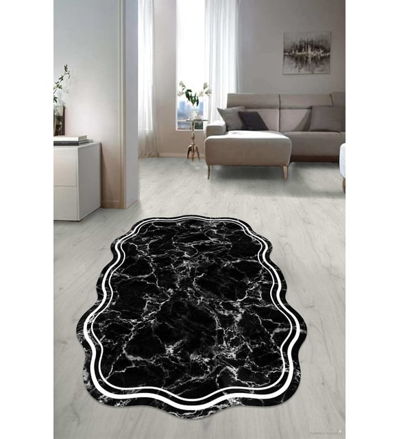 Dijital Baskılı Kaymaz Taban Yıkanabilir Lazer Kesim Salon Halısı Yolluk NLZR-HT-793 (Siyah)