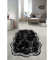 Dijital Baskılı Kaymaz Taban Yıkanabilir Lazer Kesim Salon Halısı Yolluk NLZR-HT-793 (Siyah)