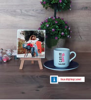 Ablaya Hediye Fotoğraflı Dekoratif Taş, Ahşap Altlıklı Türk Kahvesi Fincanı Hediye (Model 4)