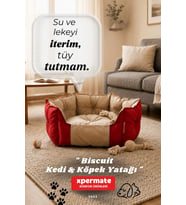 Kedi Yatağı Köpek Yatağı Kedi ve Köpek Minderi Tüy Tutmayan Su İtici Kumaş Biscuit 60x55x28 (Bej-Kırmızı)