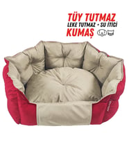 XPERMATE Biscuit Kedi Yatağı ve Köpek Yatağı  Köpek Yatağı Su İtici Kumaş 60x55x28 Lacivert Turuncu (Bej - Kırmızı) (Bej-Kırmızı)