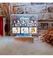 Anneler Günü Hediyesi Canım Annem Fotoğraflı 3 Boyutlu Gece Lambası Anneye Hediye 3D Led Lambası (Beyaz)