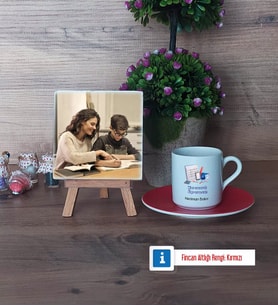 Matematik Öğretmeni Fotoğraflı Dekoratif Taş, Ahşap Altlıklı Türk Kahvesi Fincanı HediyeÖğretmenler Günü Hediyesi (Model 3)