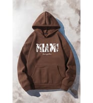 Miami Baskılı  Pamuklu Oversize Sweatshirt (Kahverengi)