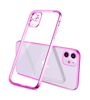 iPhone 11 6.1inç Renkli Kenar Şeffaf Kılıf Kamera Korumalı Silikon Kılıf (Rose)