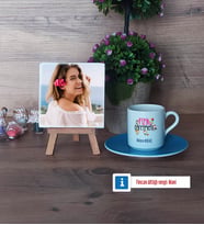 Fizik Öğretmeni Fotoğraflı Dekoratif Taş, Ahşap Altlıklı Türk Kahvesi Fincanı Hediye (Model 5)