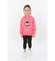 Toontoy Kız Çocuk Yıldızlı Zebra Baskılı Kapüşonlu Sweatshirt (Fuşya)