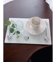 Adore Gümüş İncili Söz Kahve Tepsisi (Siyah)
