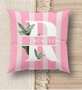 BK Gift Kişiye Özel Premium Kumaş Pembe Beyaz Kırlent Yastık, Ev Hediyesi, Ev Dekorasyonu, Kişiselleştirilmiş Yastık, Dekoratif Hediye (Model 2)