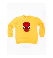 Spiderman baskılı örümcek adam pamuklu kumaş çocuk sweatshirt (Sarı)