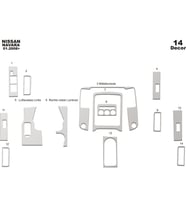 Meriç® Nissan Navara Ön Torpido Kaplama Maun 14 Parça 2008-2009 (Alüminyum)