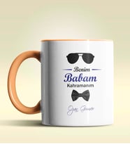 Kişiye Özel Benim Babam Kahramanım Tasarımlı Siyah Kupa Bardak (Turuncu)
