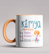 Kişiye Özel Kimya Öğretmeni Temalı Siyah Renk Kupa Bardak  (Turuncu)