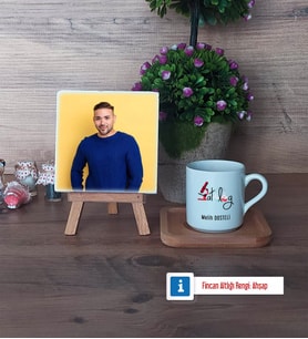 Patolog Fotoğraflı Dekoratif Taş, Ahşap Altlıklı Türk Kahvesi Fincanı Hediye (Model 1)
