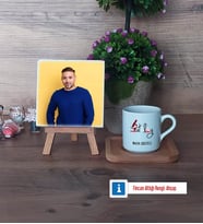 Patolog Fotoğraflı Dekoratif Taş, Ahşap Altlıklı Türk Kahvesi Fincanı Hediye (Model 1)